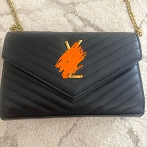 Black Chevron Quilted Leather wallet on chain